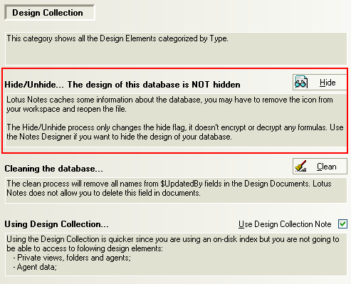 Hide and unhide the design of a Lotus Notes database