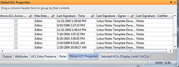 Additional information in Global ACL Properties panel