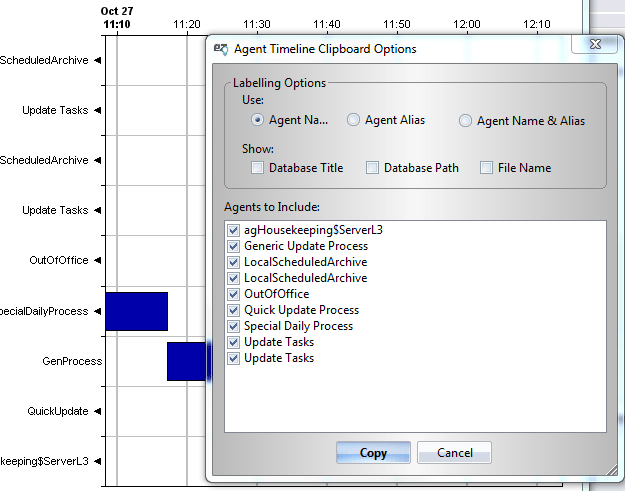 Customizable agent timeline chart image exportation