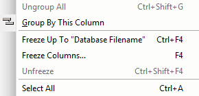 Column freezing in grid-type windows 