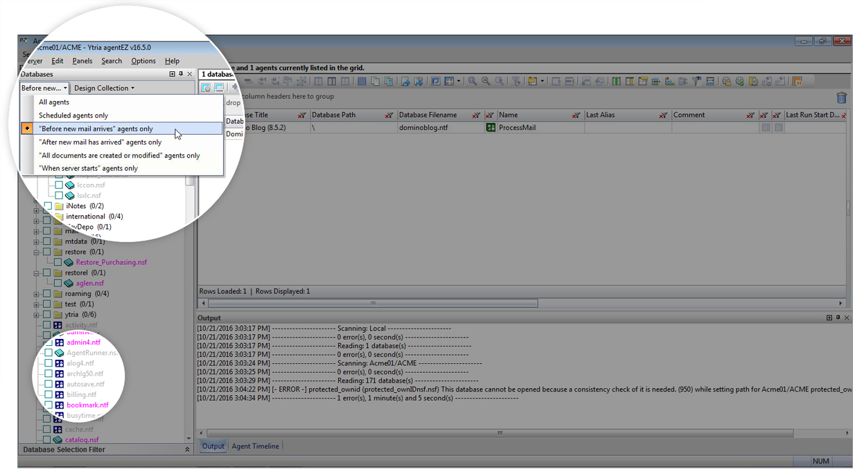 color coding in the database selection tree.