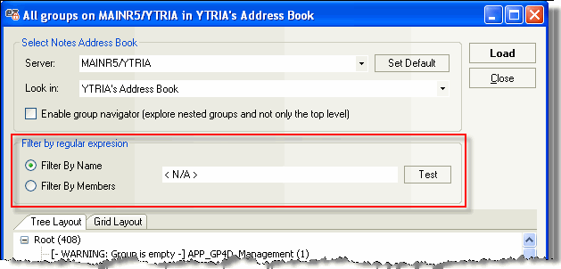 Notes Address Book Regular Expression filter