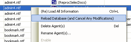 Selectively reload databases in agentEZ