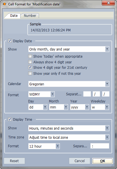 'Tabs for Date and Number settings