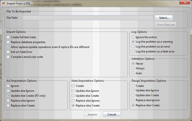 DXL Import Dialogue